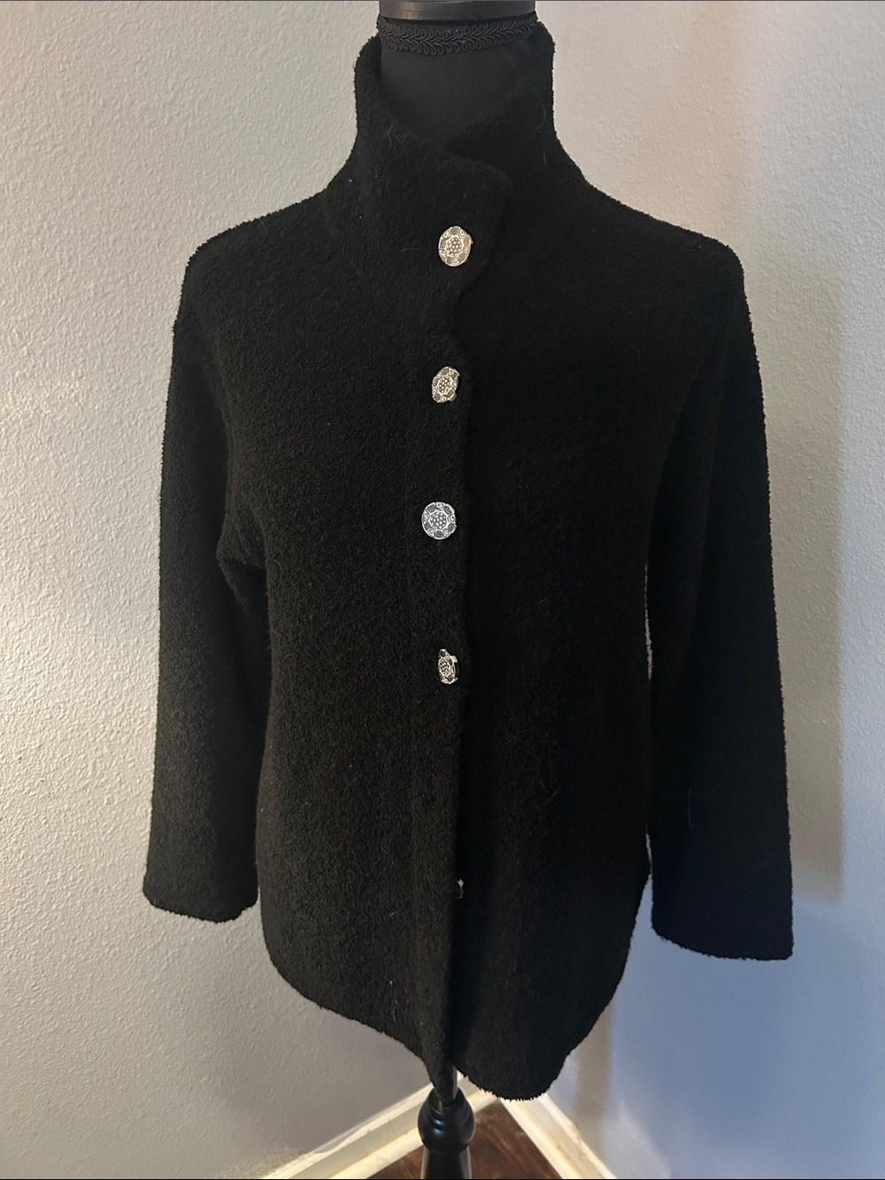 Coldwater Creek Women Black Wool Button Front Sweater Cardigan Sz Small Petite